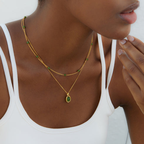Golden Green Gemstone Pendant Necklace - 18K Gold Vermeil